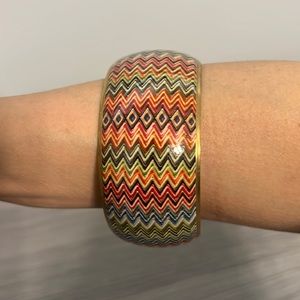 Vintage Gold and Multicolor Chevron Bangle Bracelet, Boho